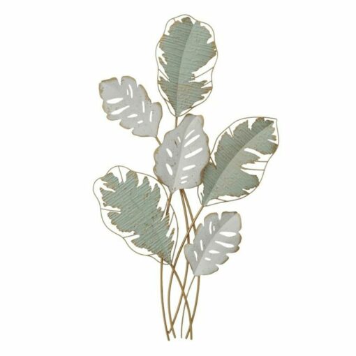 Decoração de Parede Metal Branco Verde Moderno Folha de planta (57 x 5