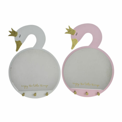 Espelho de parede 43 x 4 x 30 cm Madeira Branco Infantil Rosa Claro (2 Unidades)