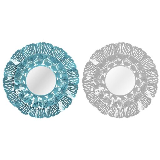 Espelho de parede Azul Metal Coral Branco 60 x 7 x 60 cm Mediterrâneo (2 Unidades)