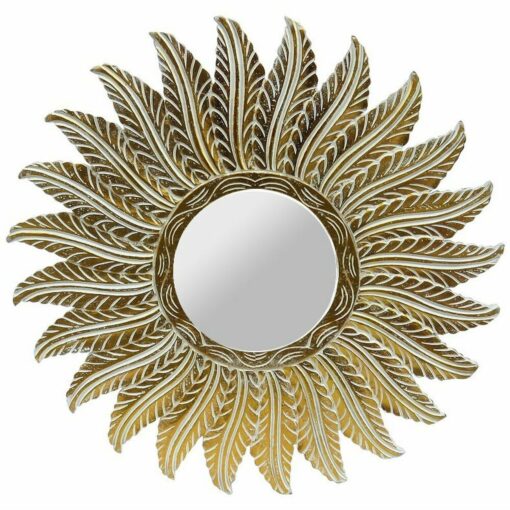 Espelho de parede Cristal Plumas Dourado Madeira de mangueira Decapé (90 x 3 x 90 cm)