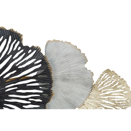 Espelho de parede Cristal Preto Dourado Metal Branco Folha de planta (74 x 6 x 75 cm) - Image 2