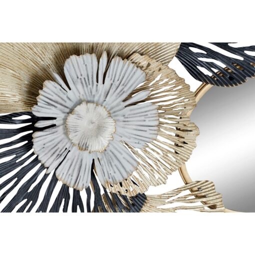 Espelho de parede Cristal Preto Dourado Metal Branco Folha de planta (74 x 6 x 75 cm) - Image 3