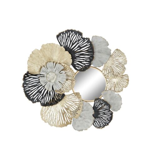 Espelho de parede Cristal Preto Dourado Metal Branco Folha de planta (74 x 6 x 75 cm)