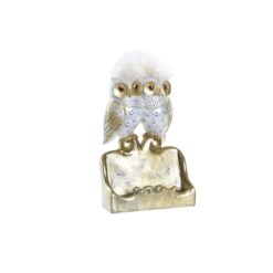 Figura Decorativa 10 x 8 x 7 cm Corujas Dourado Branco