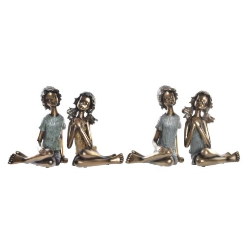 Figura Decorativa 17 x 13 x 22 cm Vermelho Dourado Turquesa Meninos (2 Unidades)