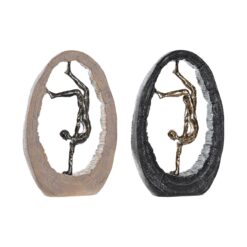 Figura Decorativa 24 x 8 x 36 cm Preto Dourado (2 Unidades)
