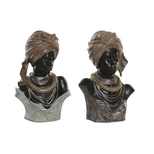 Figura Decorativa 26 x 17 x 40 cm Preto Bege Colonial Africana (2 Unidades)