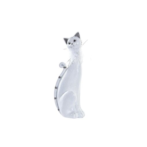 Figura Decorativa Branco Romântico Gato 9 x 9 x 24 cm
