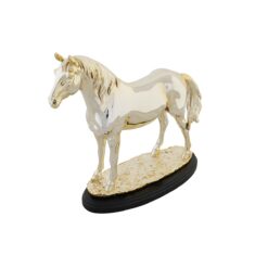 Figura Decorativa Cavalo Preto Dourado Resina (30 x 11
