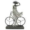 Figura Decorativa Mulher Prateado Bicicleta Metal Resina (27