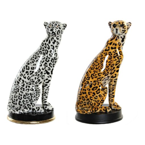 Figura Decorativa Preto Laranja Branco Leopardo Resina Colonial 16 x 16 x 32 cm