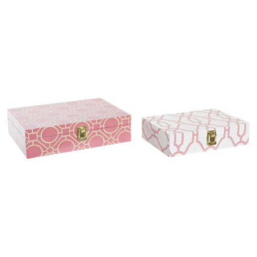 Jogo de Caixas Decorativas 29 x 21 x 8 cm Tela Madeira Laranja Branco (2 Unidades)