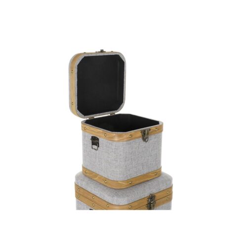 Jogo de Caixas Decorativas Cinzento Madeira Poliéster (3 pcs) - Image 2