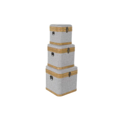 Jogo de Caixas Decorativas Cinzento Madeira Poliéster (3 pcs)