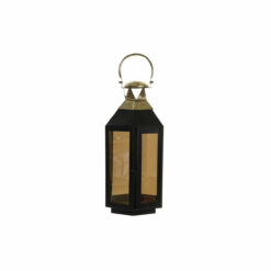 Lantaarn Preto Cristal Ferro Dourado (22 x 20 x 46 cm)