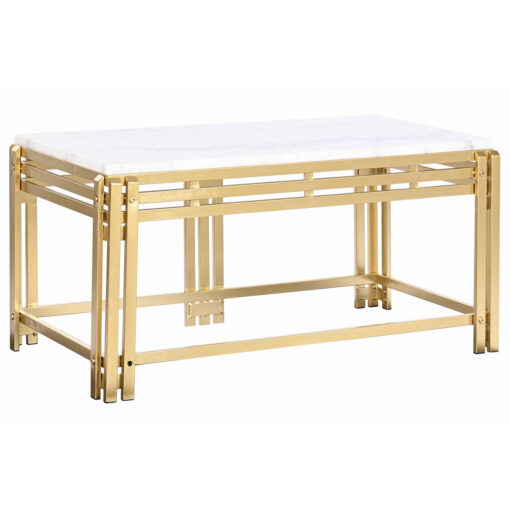 Mesa de Centro Metal Alumínio Mármore 80 x 40 x 40 cm