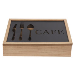 Organizador de Talheres Preto Metal Castanho Vintage Madeira MDF (25 x 18 x 6 cm)