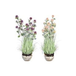 Planta Decorativa Vaso 20 x 20 x 78 cm Porcelana Cor de Rosa PVC (2 Unidades)
