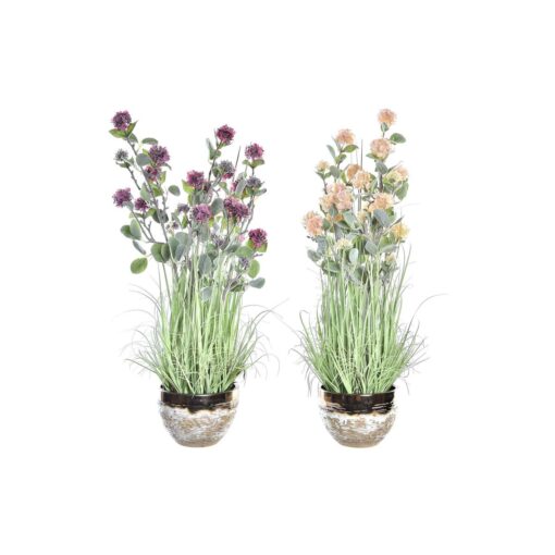 Planta Decorativa Vaso 20 x 20 x 78 cm Porcelana Cor de Rosa PVC (2 Unidades)