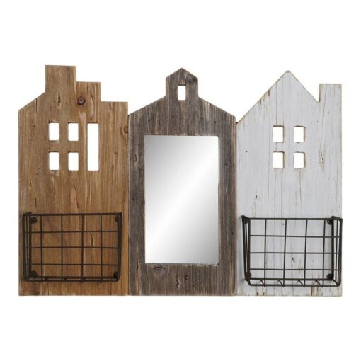 Porta-revistas Branco Castanho Metal Madeira de paulónia (57 x 10 x 40 cm)