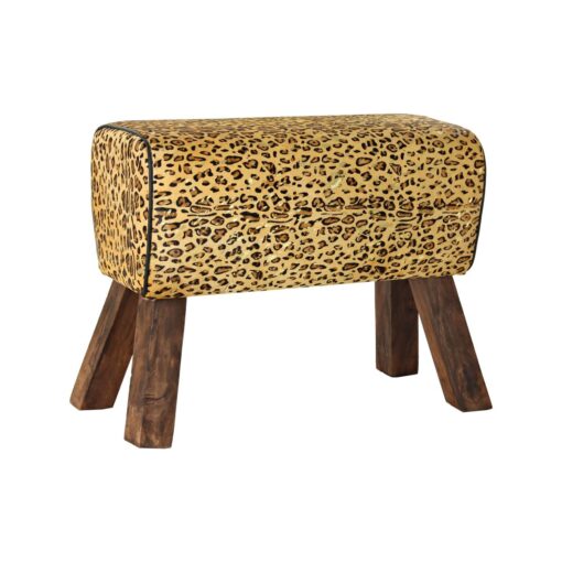 Repousa pés Preto Madeira Castanho Pele Leopardo (67 x 30 x 51 cm)