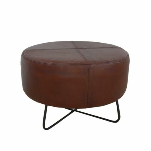 Repousa pés Preto Metal Castanho Pele (55 x 55 x 37 cm) - Image 2