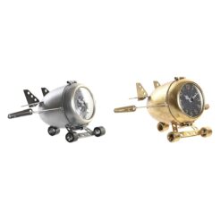 Tafelklok 23 x 16 x 13 cm Avião Cristal Prateado Dourado Ferro (2 Unidades)
