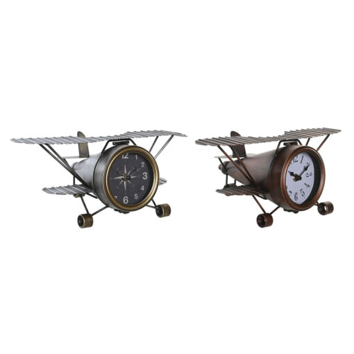 Tafelklok 35 x 21 x 14 cm Avião Cristal Alumínio Ferro (2 Unidades)