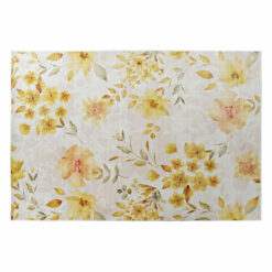 Tapete Amarelo Branco Poliéster Algodão Bloemen (200 x 290 x 0.5 cm)