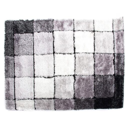 Tapete Preto Poliéster Branco Aos quadrados 120 x 180 x 2 cm