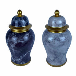 Tibor Porcelana Azul Dourado Mármore Moderno 17 x 17 x 32 cm (2 Unidades)