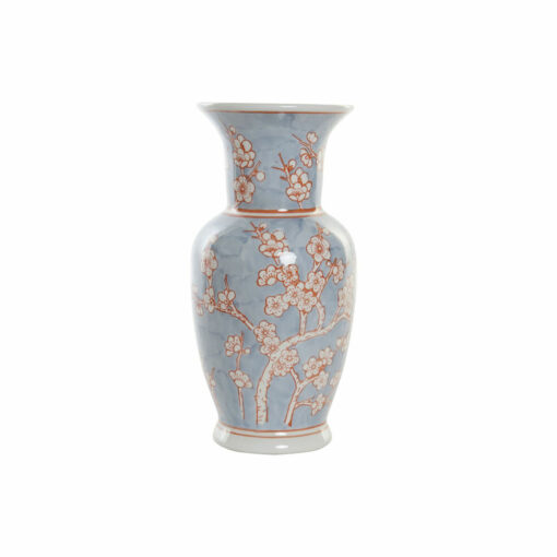 Vaso 13 x 13 x 31 cm Porcelana Azul Laranja Oriental