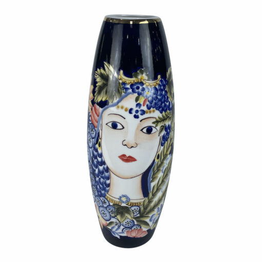 Vaso 14 x 14 x 39 cm Face Porcelana Azul Multicolor