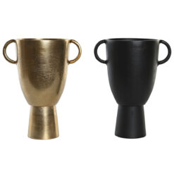 Vaso 23 x 16 x 29 cm Preto Dourado Alumínio Moderno (2 Unidades)