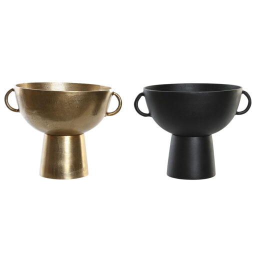 Vaso 34 x 28 x 26 cm Preto Dourado Alumínio Moderno (2 Unidades)