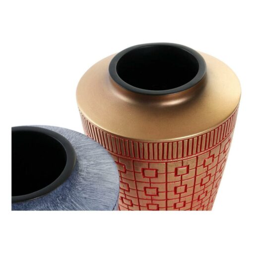 Vaso 8424001822065 Vermelho Azul Dourado Resina 17 x 17 x 20 cm Oriental (2 Unidades) - Image 2