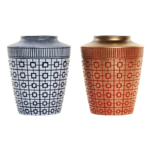 Vaso 8424001822065 Vermelho Azul Dourado Resina 17 x 17 x 20 cm Oriental (2 Unidades)