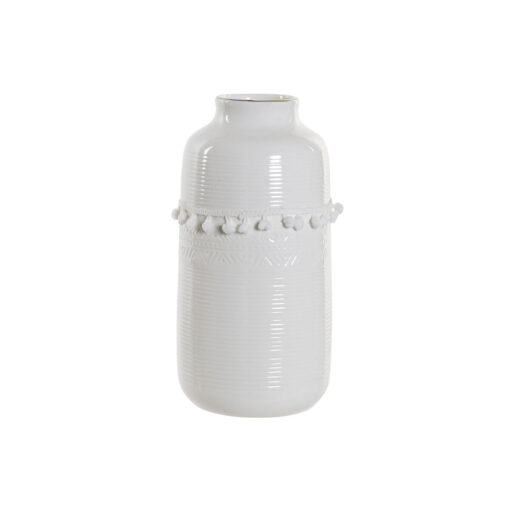 Vaso Branco Grés Pompon 12 x 12 x 24 cm