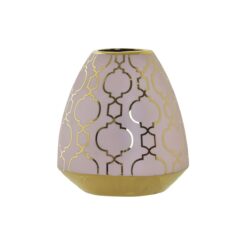 Vaso Porcelana Cor de Rosa Dourado Oriental Cromado 16 x 16 x 18 cm