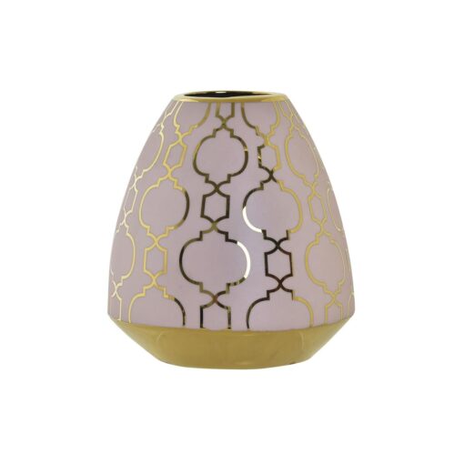 Vaso Porcelana Cor de Rosa Dourado Oriental Cromado 16 x 16 x 18 cm