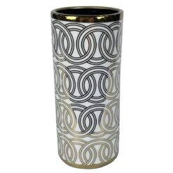 Vaso Porcelana Dourado Branco Oriental 13 x 13 x 36 cm