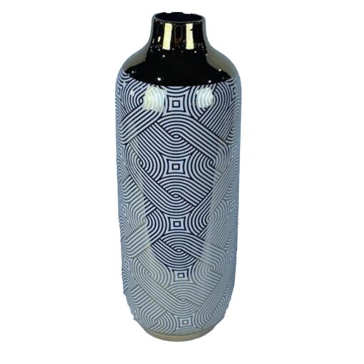 Vaso Porcelana Dourado Branco Oriental (16 x 16 x 42 cm)