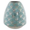 Vaso Porcelana Dourado Turquesa Branco Oriental Cromado 16 x 16 x 18 cm