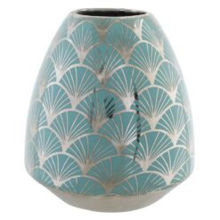 Vaso Porcelana Dourado Turquesa Branco Oriental Cromado 16 x 16 x 18 cm
