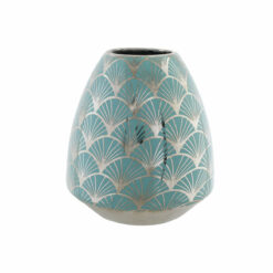 Vaso Porcelana Turquesa Oriental Cromado 16 x 16 x 18 cm