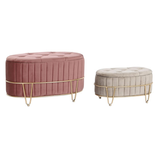 Banqueta 80 x 42 x 45 cm Cinzento Dourado Metal Castanho-avermelhado