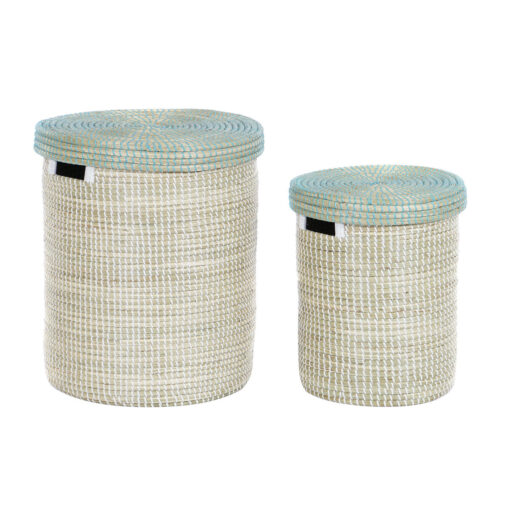 Conjunto de Cestas Azul Branco Natural Zostera marina 44 x 44 x 51 cm - Image 3