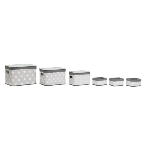 Conjunto de Cestas Branco Cinzento Bambu Madeira MDF Estrelas 51 x 35 x 33 cm