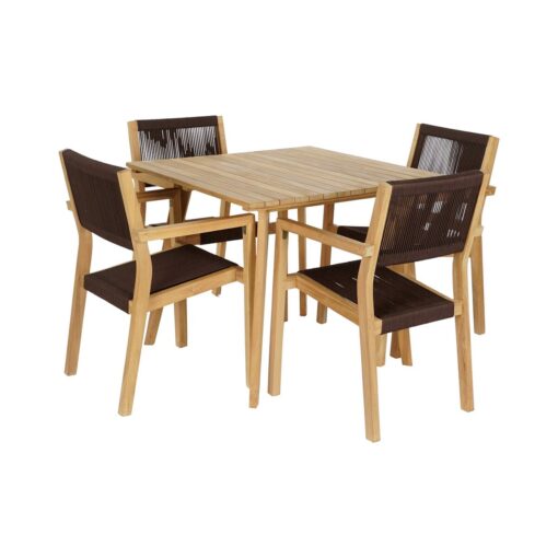 Conjunto de mesa com 4 cadeiras 90 x 90 x 75 cm Teca Corda