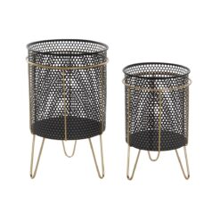 Conjunto de vasos Preto Dourado Metal Loft 36 x 36 x 58 cm